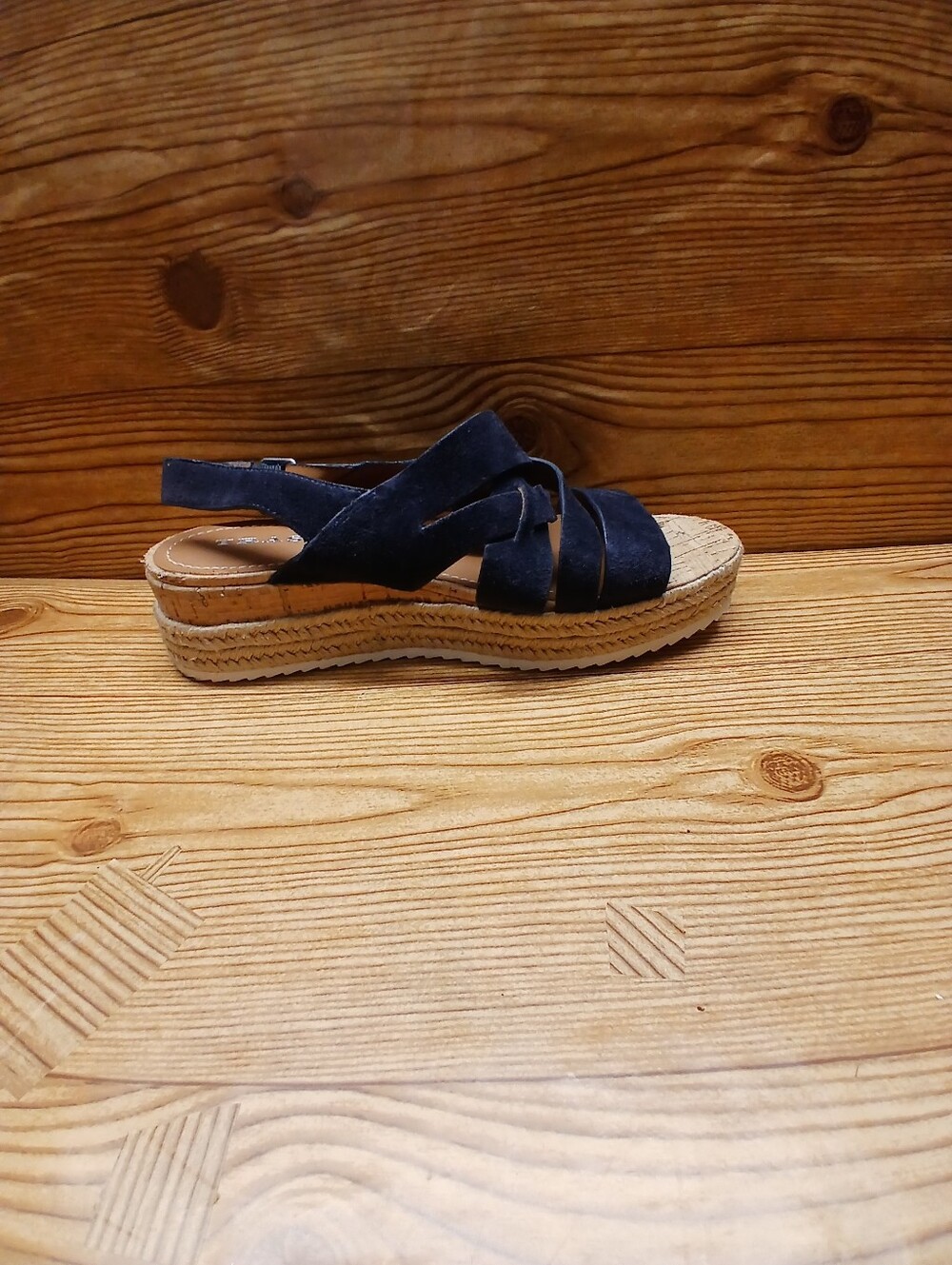 Trask Navy Blue Suede Platform Slingback Sandal